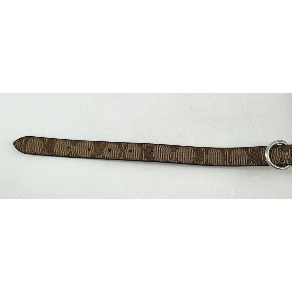 New Coach Dog Collar Medium Khaki Saddle Signature Canvas Leather CH146 J2392